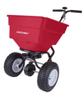 Red Pro Grade Heavy-Duty 100 Lb Broadcast Fertilizer Spreader For Walk-Behind Yard Work with 13 Inch Pneumatic Tires