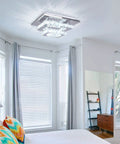 Mini Crystal Chandelier LED Ceiling Light Two Layer Flush Mount Fixture in bedroom, cool white 4500K, non-dimmable