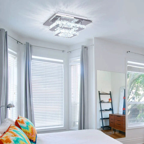 Mini Crystal Chandelier LED Ceiling Light Two Layer Flush Mount Fixture in bedroom, cool white 4500K, non-dimmable