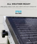 Close-up of Delta 2 Max Solar Generator 2048Wh With Four 100W Panels Boondocking Ready Camping RV Power Kit, showing IP68 waterproof rating.
