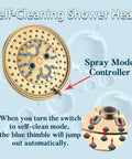 Boss Brushed Gold Shower Faucet Valve Kit For Wall Mounted Shower Fixtures with self-cleaning spray mode controller.