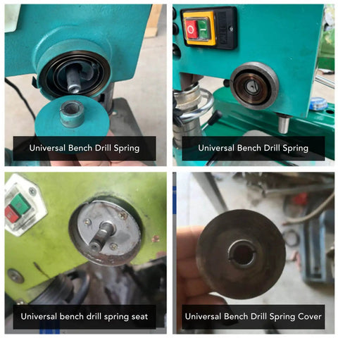 Fast Return Drill Press Quill Spring Coil in chrome plated spring steel, mounted on a universal bench drill machine.