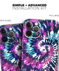 Full Body iPhone 13 Skin Wrap Kit Spiral Tie Dye V3 With Air Release Adhesive for Bubble Free Application, back and front view