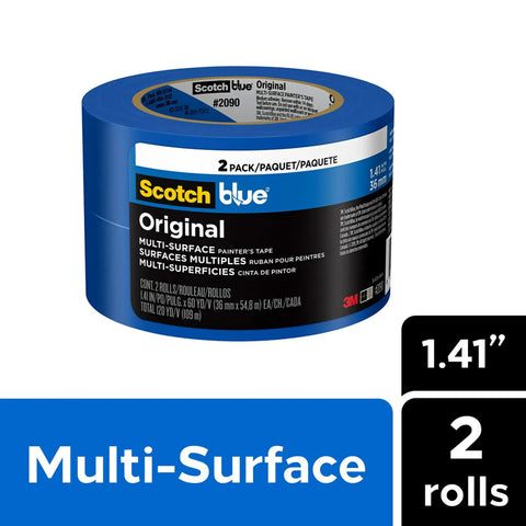 Blue Multi Surface Painter Tape 1.41 Inch Wide, Two Rolls For Indoor And Outdoor Painting, Masking Tape That Protects Surfaces And Removes Cleanly Up To 14 Days, No Residue, No Drama Prep For Sharp Lines