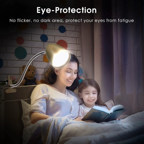 Mother and child reading under Clip On Bed Light With Clamp For Reading And Nighttime Tasks Non Dimmable 4000K Cool White Desk Lamp