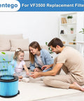 Family playing indoors near Replacement Filter Pack For Three To Four And A Half Gallon Shop Vacuums With Three Layer H11 Filtration