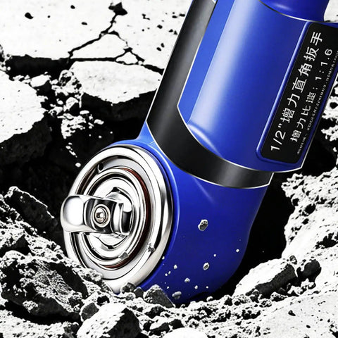 Heavy Duty Pneumatic 1/2 Inch Right Angle Impact Wrench Workhorse in action on cracked concrete, showcasing solid steel design.