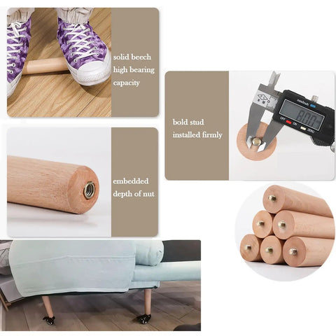 4 Pack Solid Beech Wood Furniture Legs With Wheels And Brakes Tapered Replacement Feet details and installation