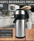 Person pouring coffee from Beast Of A 3 Liter Stainless Steel Coffee Carafe Airpot With Triple Wall Vacuum Insulation in kitchen