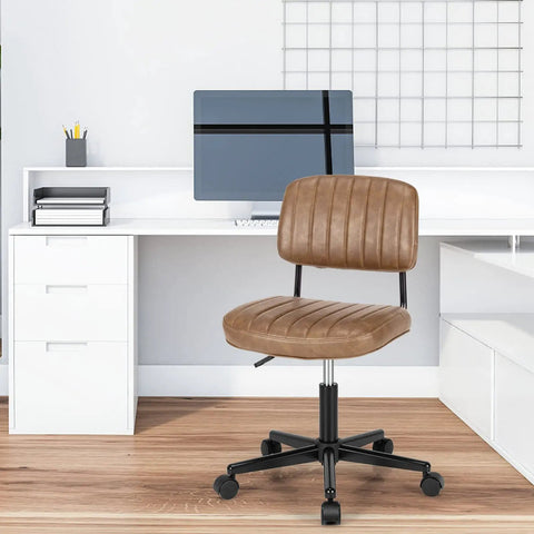 Slick Armless Desk Chair With Easy Glide Wheels, Top Tier PU Leather Task Seat Featuring Low Back Cushioning And Hella Smooth Height Adjustment For Rock Solid Rolling Home Office Setup For Teens And Adults