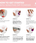 Guide on applying Sensitive Dip Powder System With Base Coat Activator Gel Top Coat Hema Free for manicure steps.