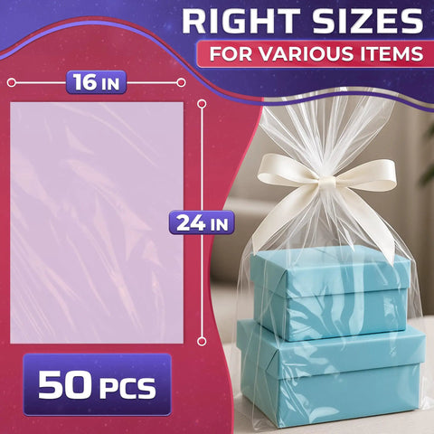 Top Shelf Heat Shrink Wrap Bags 50 Pack 16 X 24 Inches For Gift Baskets Clear Plastic Film No Sweat Sealing Big League Protection For Party Gift Sets Essential DIY