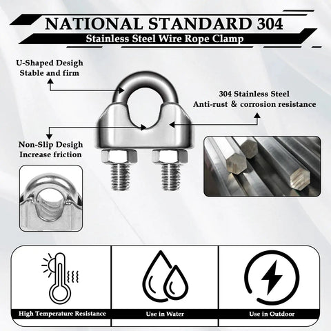 Stainless Steel Wire Rope Kit Pro Grade With M6 Cable Clamps Silver Thimbles And Aluminum Crimping Loops For One Quarter Inch Wire