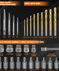 Six Piece Twist Socket Lug Nut Remover Tool Kit showing spiral flute extractors, drill bits, and multi-spline sizes.