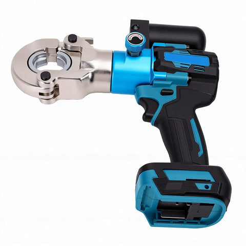 Heavy-Duty Cordless Hydraulic Crimping Tool For Copper And Aluminum Cable Lugs 90 Kn Electric Crimper showing the front and handle design.