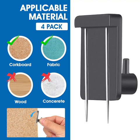 Four Pack Fabric Wall Cubicle Hooks Heavy Duty Stainless Steel Mounts For Fabric Panels And Office Walls display