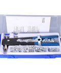 Heavy Duty Manual Rivet Gun Kit With Stainless Steel Spindle And Aluminum Alloy Arms Includes Five Pole Covers For M3 To M8 Rivets in case