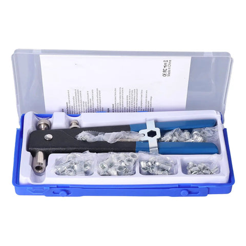 Heavy Duty Stainless Steel Rivet Kit With Aluminum Alloy Body Portable Manual Riveting Tool For Woodworking And Home Decor Upgraded Arms That Are Totally Rad And Built To Last Through Hardcore Projects. kit in blue case with rivets