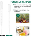 Feature of 1ml pipette showing Premium Disposable Plastic Transfer Pipettes 1ml, 120-Pack Clear Graduated Eye Droppers for essential oils