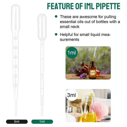 Feature of 1ml pipette showing Premium Disposable Plastic Transfer Pipettes 1ml, 120-Pack Clear Graduated Eye Droppers for essential oils