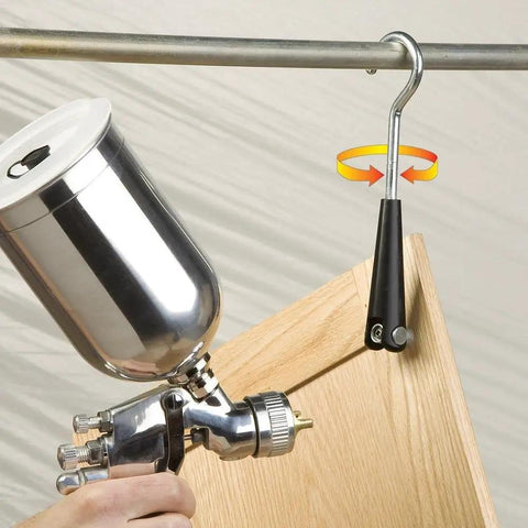 12 Pack Universal Mount Hooks For Painter Drying Racks, Stainless Steel Hanger Hooks in use with spray gun and wooden panel