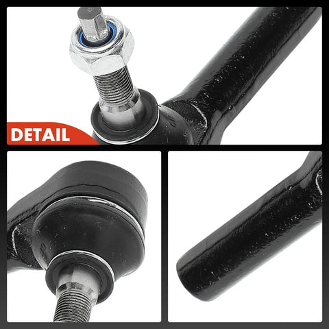 Front Outer Tie Rod End For Ford Mustang 2005-2014 Left And Right Driver And Passenger Side Steering Suspension Replacement To Help Fix Uneven Tire Wear And Keep Your Ride Smooth. Detail of black metal tie rod end with threaded stud and ball joint