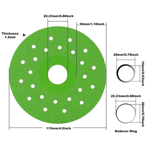 Diagram of 5 Pack 4.5 Inch Diamond Cutting Discs For Angle Grinder Ultra Thin Chip Free Durable Tile Marble Glass Cutting High Performance