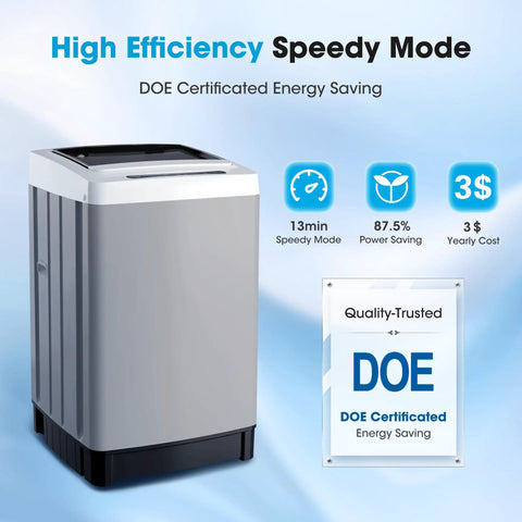 Fully Automatic Portable Washing Machine With 20 Pound Capacity And Ten Custom Wash Programs, Compact Apartment Laundry Station showcasing energy-saving features.