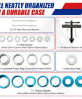Crankshaft And Cam Seal Installer And Removal Tool Kit, 21-piece aluminum set with adapters and tools, displayed in case.