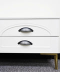 White drawer with 10 Pack 3 Inch Cabinet Cup Pulls Matte Black Swedish Iron Drawer Hardware, showcasing zinc alloy rustproof bin drawer handles.