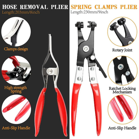 Pro Grade Spring Hose Clamp Kit 355 Piece Set With Swivel Flat Nose Pliers And Removal Tool for Auto Radiator Hoses, pliers detail