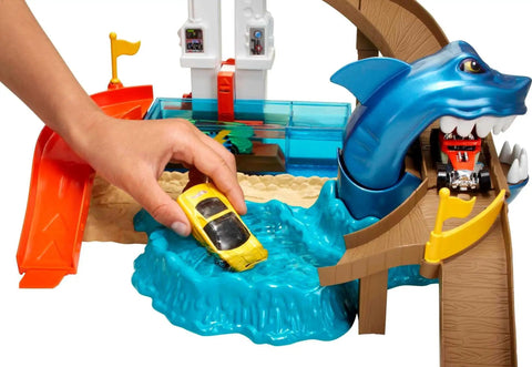 Hot Wheels Color Shifters Sharkport Showdown Track Set With 1 64 Scale Car dual color change zones, dunk tank, and splash pool
