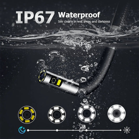 Dual Lens Articulating Borescope With Two Way Endoscope Camera and Light shown underwater demonstrating waterproof feature