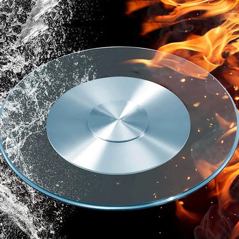 60cm Tempered Glass Lazy Susan Turntable For Dining Tables 360 Degree Rotating Serving Plate against fire and water elements.