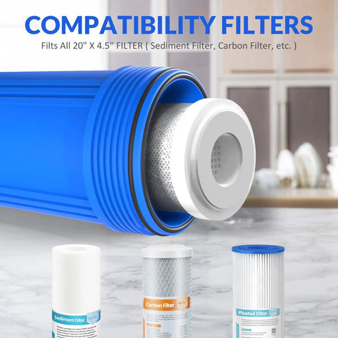 Whole House Water Filter Housing 20 Inch By 4.5 Inch Universal Pre Filtration System filter compatibility with cartridges