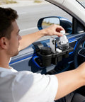 Boss Grade Rattle Free Cup Holder For Tesla Cybertruck And Rock Solid Engineered Abs Mount in use holding a water bottle.
