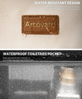 Close-up of Arvoyard logo showing water-resistant design of Women Lightweight Rolling Backpack With Wheels For Travel And Work