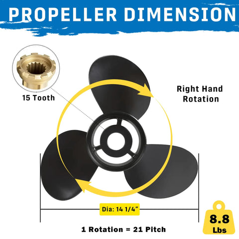 Upgrade Aluminum Outboard Boat Propeller For Mercury Mercruiser Alpha One Bravo, 135-300HP, 14.25 Dia X 21 Pitch diagram