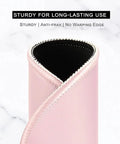 Close-up of rolled Pink Round Mouse Pad with Slick Ultra Smooth Surface, showing stitched edge, 3mm thickness, anti-slip back.