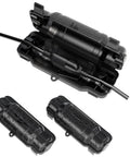 Three Pack Outdoor Extension Cord Safety Covers With Waterproof IP54 Seal And Weatherproof Electrical Connection Box With Two Latches For Plug And Socket Ideal For Holiday Lights And Outdoor Parties Black, showing open and closed covers