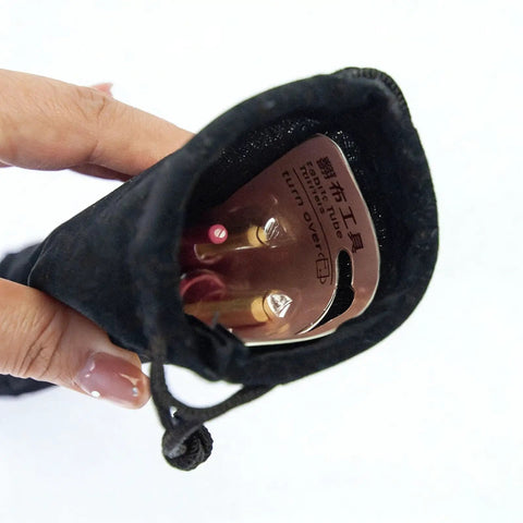 Totally Handy Drawstring Threader And Fabric Turner Kit With Elastic Band Threading Tool For Garment Repair Tailoring And Sewing Projects Easy Turn Durable Metal And Wood Design, black pouch close-up