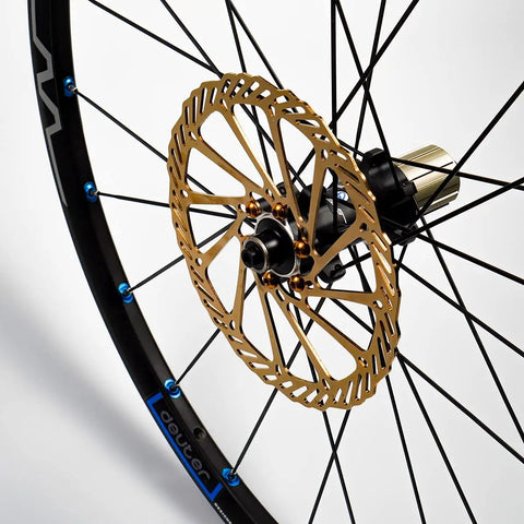 Beefy Disc Brake Rotor Set 160Mm 180Mm 203Mm With Bolts Gold Finish, Stainless Steel, 2Mm Thick, Center Distance 44Mm, Installed on Wheel