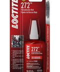 Front view of Loctite 272 Red high-temperature threadlocker bottle, 36 ml, in red packaging