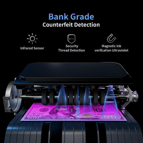 Money Counter Machine N60 With Mixed Denominations showing UV counterfeit detection feature in use