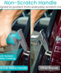 Image showing a Car Handle Assist For Elderly And Disabled Scratch Proof Auto Grab Bar Cane Support Aid Standing Mobility Safety Handle To Help Exit Vehicle Easily Portable Senior Handicap Support For Cars with an anti-scratch rubber coating being compared to another brand's handle.