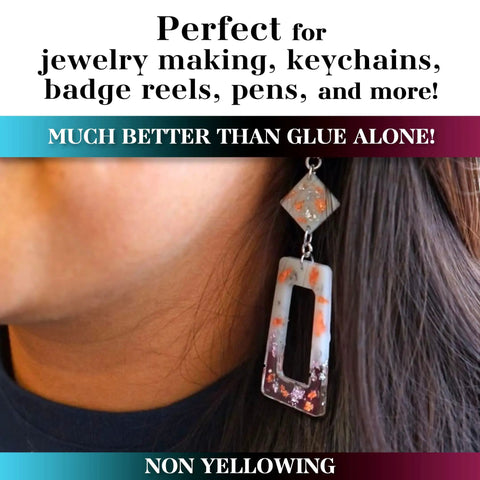 Crystal Clear UV Resin For Coating And Casting DIY Projects Jewelry And Keychains Do It Yourself Friendly Epoxy That Cures Hard With No Sticky Residue Ideal For Small Crafts used in a handmade earring.