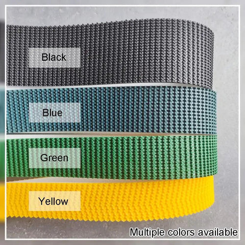 Durable PVC Conveyor Belt Replacement For Commercial Packaging in black, blue, green, and yellow for grain factories.