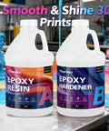 Crystal Clear Epoxy Resin Kit 1 Gallon Self Leveling UV Resistant Rapid Cure For DIY Projects River Tables Woodworking Art Molds Casting Jewelry And Crafts For Beginners And Pros bottles on table.