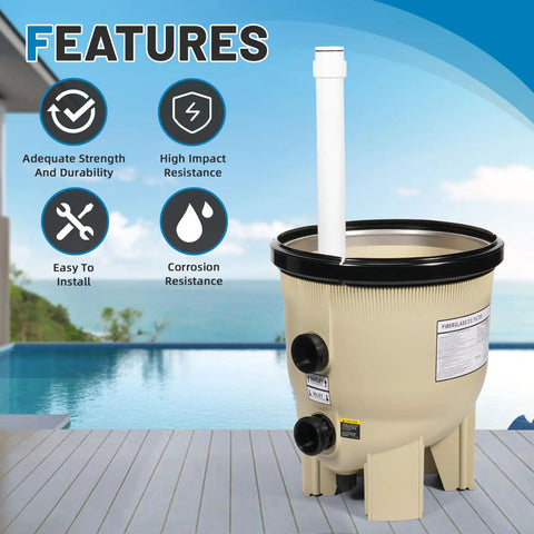Filter Tank Bottom Assembly Replacement For Pentair FNS Plus Pool FNSP60 And Spa DE 60 Sq Ft by pool with features listed