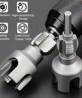 Triple Pack Pipe Thread Cutting Tool For Internal And External Threads, PVC Threader For Electric Drill, close-up view